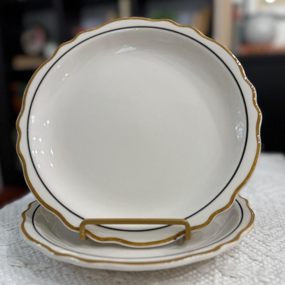 Homer Laughlin Durado Dinner Plates- 9 inch: Ivory Ironstone with Trim, Set of 2